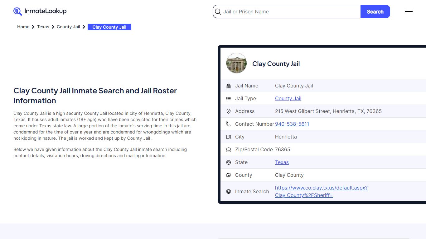 Clay County Jail Inmate Search and Jail Roster Information - Inmate Lookup